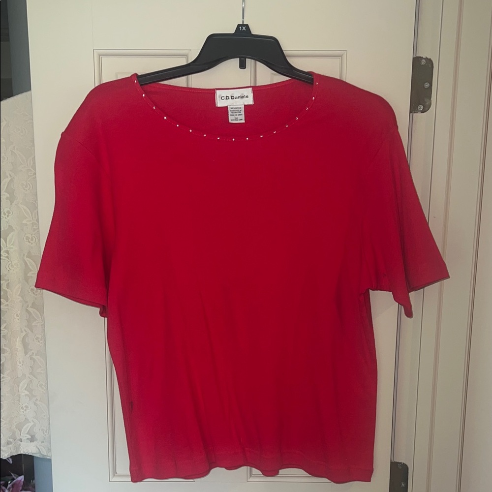 C. D. Daniels Red Women's Rhinestone Top